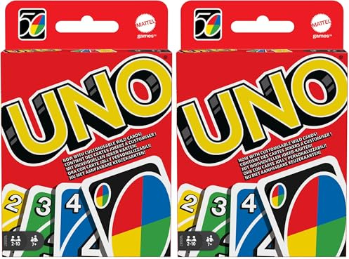 Mattel Games W2087 - UNO Kartenspiel und Gesellschaftspiel, geeignet für 2-10 Spieler, Kartenspiele und Gesellschaftsspiele ab 7 Jahren (Packung mit 2)