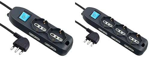 Electraline 62000 Multipresa 6 Posti 2 Schuko e 4 Bivalenti 10/16A, Cavo HO5 VV-F, Spina 16A, Nero, 1.5 M, Sicurezza Bambini + Electraline 62039 Multipresa 9 Posti con Cavo, Nero, 3 m