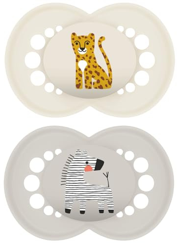 MAM | Ciuccio originale Animali 18+ mesi (2 pezzi) colore casuale – Ciuccio in silicone simmetrico e anatomico – tettarella con scatola di trasporto e sterilizzazione