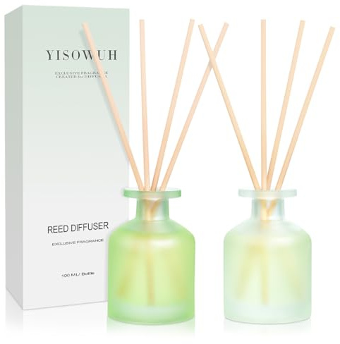 YISOWUH Difusor de Varillas - Clean Linen & Jasmine Lily 3.38oz (100ml) Paquete de 2 Difusor de Varillas de Aceite Esencial con 8 Varillas, Fragancia Duradera para el hogar, el baño