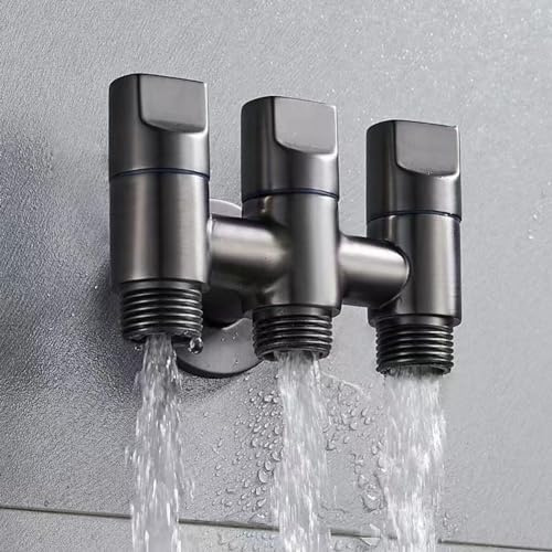 HEBEOT Dreiwege-Wassereinspritzungs-Winkelventil, Einlass- und Dreiauslasswasser für Waschmaschine, Geschirrspüler, Dusche gleichzeitig verbinden (grau)