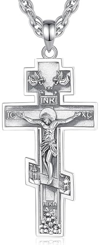 CELESTIA Colgante Cruz Hombre Plata de ley 925 Collar Cruz Jesús Crucifijo Griego Ortodoxa Cruz Colgantes con Cadena Acero Inoxidable Regalos Hombre Mujer