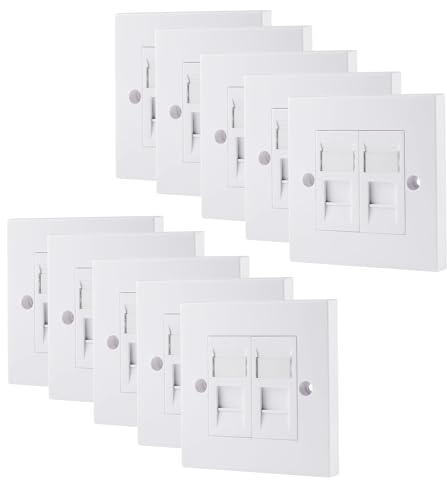 rhinocables CAT6A Ethernet Faceplate, RJ45 Socket Wall Plate (10, 2 Port)