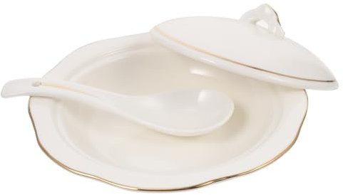 Alipis Bol En Céramique 200 Ml Avec Couvercle Doré, Bol à Soupe Individuel, Matériau Résistant à La Chaleur, Adapté à La Cuisson Vapeur, Pour Restaurant Et Usage Domestique