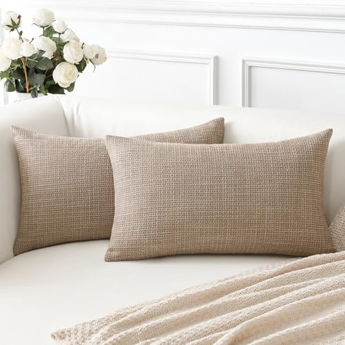 Artscope Kuddfodral, set med 2 linne soffa kuddfodral i ren färg för hem vardagsrum sovrum heminredning (lätt kaffe, 40 x 60 cm)