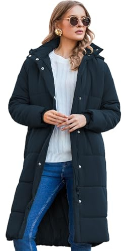 Zeagoo Abrigo De Invierno Para Mujer Chaqueta Cálida Chaqueta Exterior Con Capucha Abrigo Acolchado Largo Estilo Plumón Azul Marino L