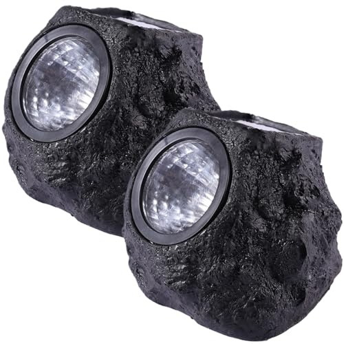 Lumières de roche solaire pour l'extérieur de 2 pcs étanche à projecteurs solaires en pierre réaliste avec éclairage au réchauffement à LED pour les décorations de jardin de cour de passerelle, lumiè