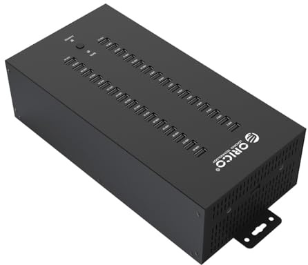 ORICO Industrial USB-hub, 30 portar monterbar, industriell kompatibel USB 2.0-hubb med 300 W effekt, fullmetallhölje, höghastighets-dataöverföring