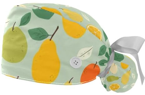 2 Stücke，OP-Hauben für Frauen，Pferdeschwanz OP-Haube，OP-Haarnetz für Frauen,Für die Küche,Birne Früchte Orange