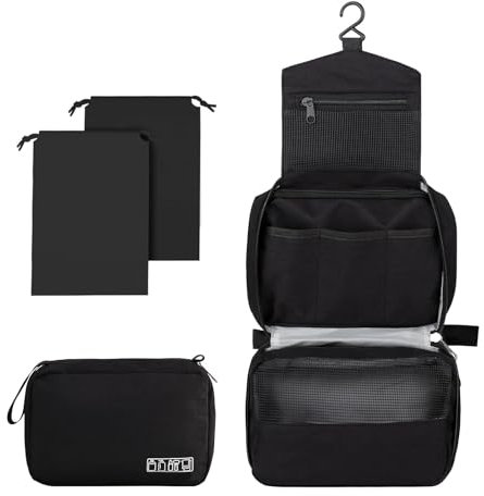Aucuu Hängender Kulturbeutel, Kulturbeutel Herren, Kosmetiktasche fur Damen/Herren, Faltbare zum Aufhängen, Kosmetiktasche Groß, Reise Kulturtasche, Waschtasche mit Haken, Toilettentasche
