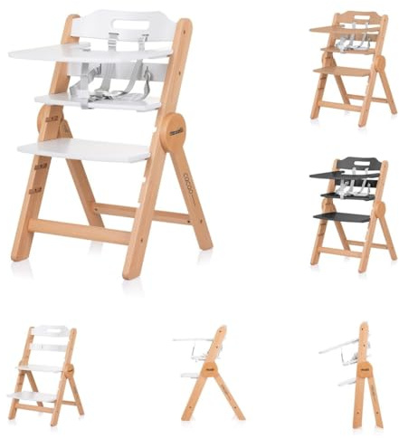 Chipolino Kinderhochstuhl Cacao Holz, Treppenstuhl, Beinstütze, klappbar, Gurt, Farbe:weiß