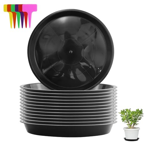 EASYKEENECOM 12 Pezzi Sottovaso Rotondo Sottovasi Rotondi Nero in plastica per Piante da Interni ed Esterni Sottovaso Bonsai, Fiori, Giardini e Orchidee - 24 cm