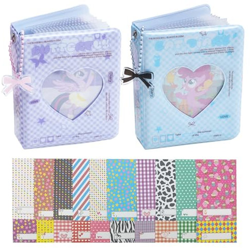 FOSDICK 2 Pezzi Mini Album Fotografico, 3 Pollici Photocard Holder, Albums per Polaroid, Album Foto Piccolo, Photo Album Compatibile con Fujifilm Instax Mini Film, con 20 Adesivi con Bordo Fotografico