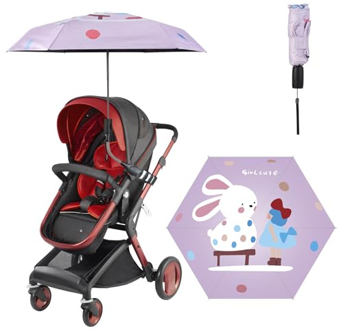 Luckhycz Sombrilla Universal para Cochecito de Bebé, Protección UV+50, 90 cm de Diámetro con Abrazadera Ajustable (Conejo)