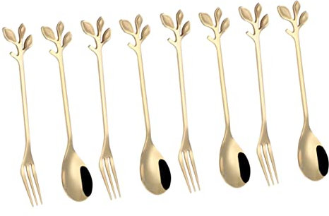 IMIKEYA 6pcs Stainless Steel Fork Spoon Creative Leaf Flower Design Anti Kitchen Cutlery for Desserts Fruits and Cakes for Home Restaurant and Hotel Use
