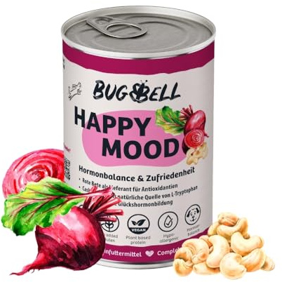 BugBell Nourriture Humide à Faible teneur en purine pour Chien 400 g, végétalienne, équilibre Hormonal, Positif en Cas d'agression chez Le Chien, avec Betterave, Noix de cajou et L-tryptophane