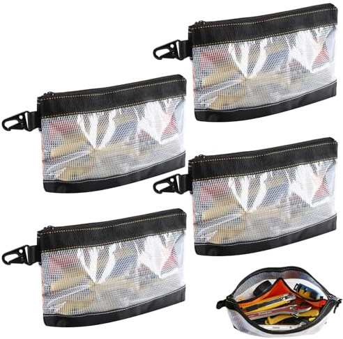 FRETONBA 4 Pezzi Borsa Porta Attrezzi Materiale Pvc Trasparente, Borsa Attrezzi Lavoro Impermeabile e Antistatico, Astuccio Piccolo Gancio In Metallo, Small Tool Zipper Pouch