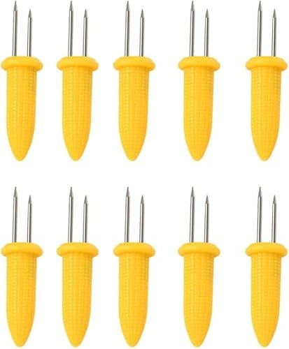 10 Pcs Yellow Corn Holders, Stainless Steel Corn Cob Holders Corn On The Cob for BBQ Fork Skewers Home Cooking Parties Camping for Home Cooking Parties Camping Barbecue Skewers