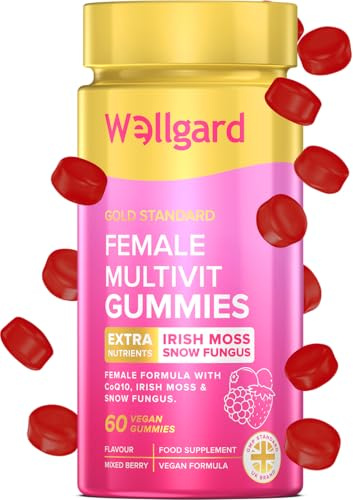 Wellgard Womens Multivitamins Gummies, Vegan, with B6, B12, C, D, Zinc & Biotin, Energy, Immunity, Skin, Hair & Nails, Hormonal Health, Female Multivitamins, 60 Gummies