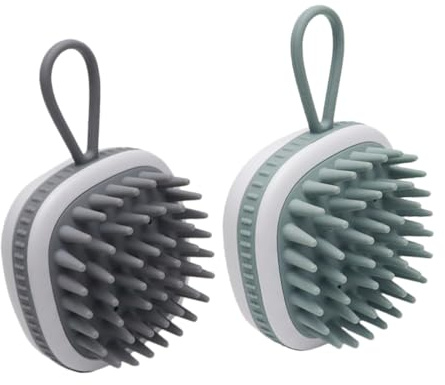 WEKADRIN 2 piezas Cepillo Masajeador Silicona para Cabello y Cabelludo Verde y Gris Exfoliante Suave para Champú y Estimulación Crecimiento Relajación y Limpieza Profunda