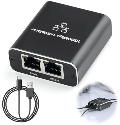 Switch Ethernet a 2 porte, RJ45 Splitter 1000 Mbps, Gigabit Switch Ethernet RJ45 da 1 a 2 LAN Splitter per computer, Hub, Interruttore, Router, Decoder, Televisione digitale, senza POE