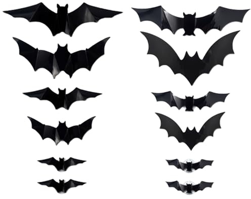 Kexpery Décoration Murale Chauves-Souris Halloween 3D LED, Autocollants Lumineux (12 pièces)