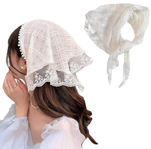 TESGADGETS Pañuelo blanco para el cabello para mujeres, banda de cabello de encaje, pañuelo dulce y estiloso como accesorio para el cabello