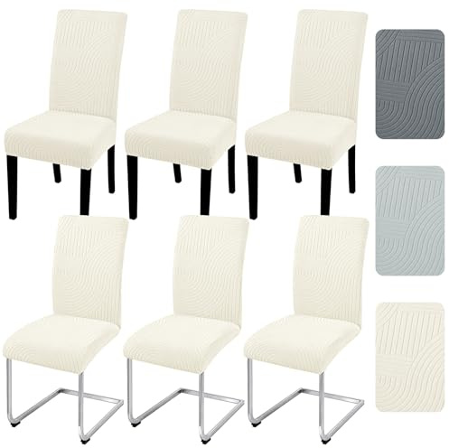 Alishomtll Dining Chair Covers Set of 6 Stretch Streaks Jacquard Beige