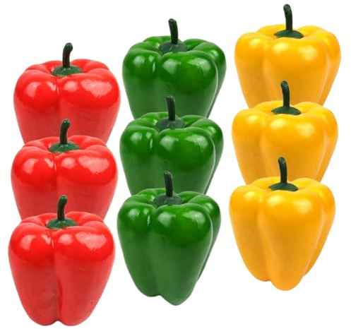 Gadpiparty 9pcs Lifelike Artificial Sweet Pepper Simulation Food Model Polyfoam Fake Prop Set with Red, Green, Yellow Peppers for Home Kitchen Decoration and Photography