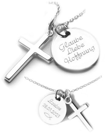 LATIGGA Kreuz Anhänger, 925 Silber Kette mit Gravur, Name, Spruch