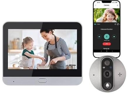 qmin Tuya SmartLife 5MP Wireless Peephole Doorbell Camera with 4.3 Inch Monitor - Rechargeable, Two-Way Audio, PIR Motion Detection, Indoor/Outdoor Security Solution(Door Camera)
