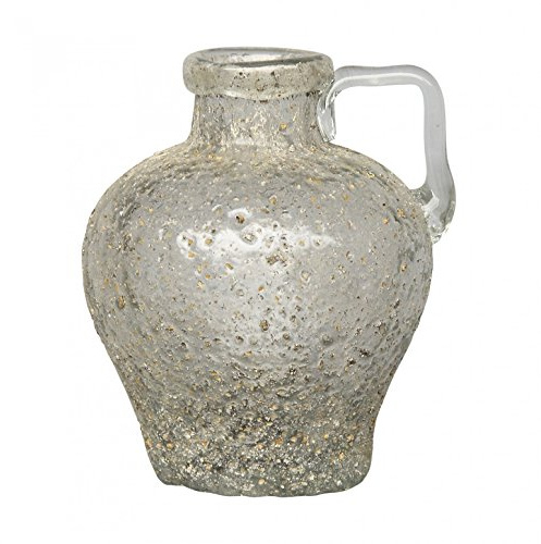Glas Krug Vase Salva grey metal look round small in Weiß/ Silber - Maße: 14.0 x 11.0 x 11.0 cm