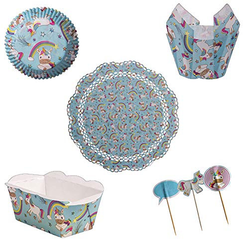 Demmler, set da forno con unicorno – Mini stampo da forno, muffin Tulipwraps, decorazione picker, pirottini e pirottini per torte in stile unicorno, Made in Germany