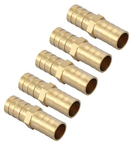 Hilitand 5 Pcs 2-Way Brass Barbed Pipe Adapter Brass Straight Barbed Connector Straight Tube Joiner Fitting for Air Water Oil Gas Fuel (12mm)