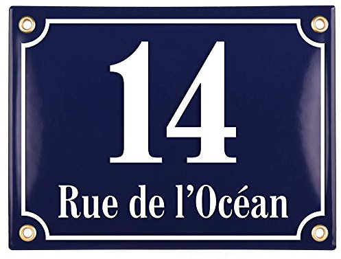 Sosenco Plaque Numéro de Maison et de Rue 15x20 cm | Panneau de Porte Émaillé Personnalisé (Bleu)