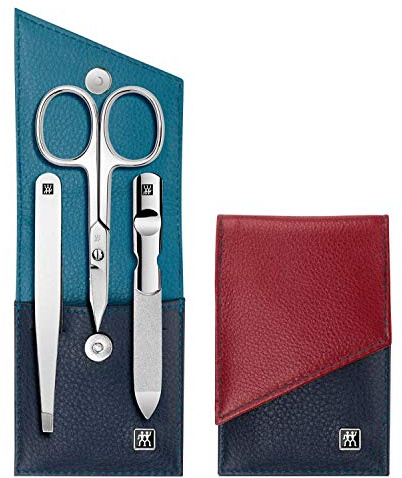 ZWILLING Maniküre-Etui, Pflegeset mit Nagelschere aus Edelstahl, 3-farbigem Leder, 3 -tlg., Blau-Rot-Schwarz 42430-001-0