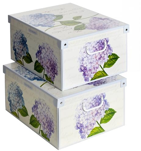 Lavatelli Set 2 pezzi Scatole armadio in cartone, organizer per vestiti e biancheria, per cambio stagione, Ortensie 49x40xh24 cm