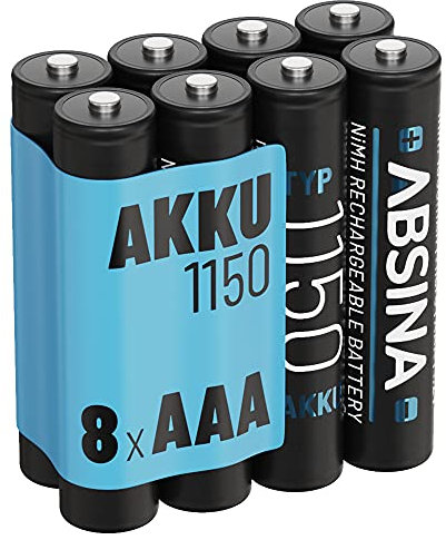 ABSINA 8x Batterie AAA ricaricabili 1150 min. 1050 mAh NiMH 1,2V - pile ricaricabili AAA per dispositivi ad alto consumo energetico - Batterie ricaricabili AAA per telefoni - ministilo ricaricabili