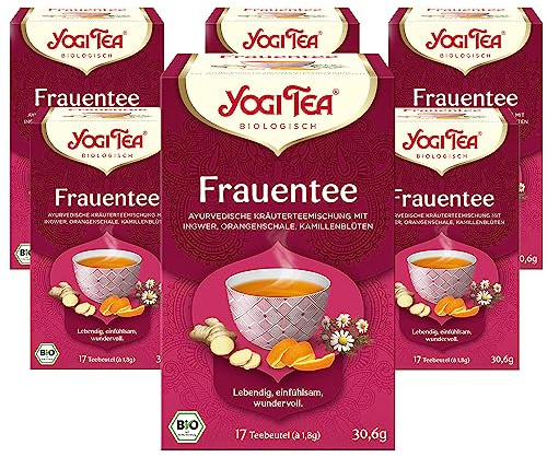 Yogi Tea Frauentee, 6x17 Beutel (102 Teebeutel) | Ayurvedischer Bio Kräutertee, von Natur aus koffeinfrei, mit Kamille, Ingwer und Orangenschalen