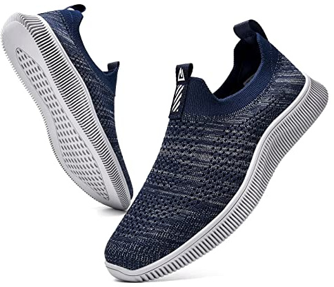 MrToNo Slip On-sneakers för män och kvinnor, sportskor, fitness, gympahall, fritidsskor, ventilerande, lätta joggingskor/löparskor för gator, bekväma, utomhus, promenadskor, Mörkblå, 42 EU