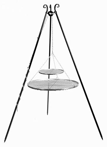 Schwenkgrill H 180 cm mit Doppelrost aus Edelstahl 80 cm + 40 cm Dreibein Grill Tripod Grillen CookKing