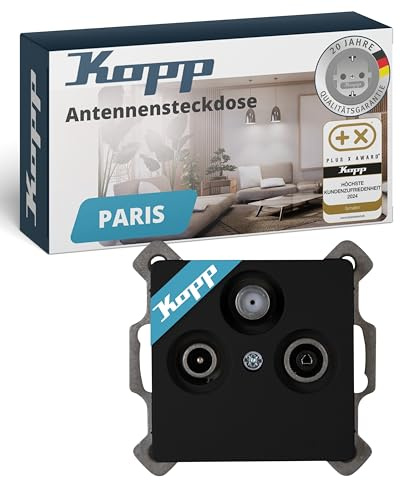 Kopp PARIS 3-fach Antennensteckdose - Matt-Schwarz - Hochwertige IP20 TV-Kabel-Steckdose - Stilvolle TV/RF Antennendose aus mattem Kunststoff - SAT-Dose für alle gängigen Antennensteckdosen
