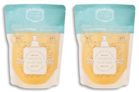Panier des Sens - Marseiller Flüssige Handseife – Nachfüller Jasmine Seife - 97% natürliche Inhaltsstoffe - Feuchtigkeitsspendende Seife mit Kokosnussöl - Nachfüllbare Seife Bad & Küche – 2x500 ml