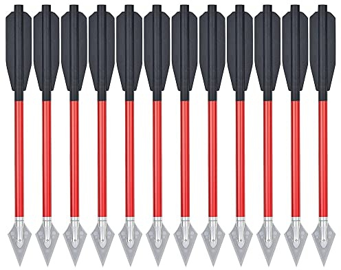 Huntingdoor 6,7” Aluminium Pistole Armbrust Bolzen Pfeile mit Jagdspitze Bogenschießen Armbrustpfeile Jagd Armbrustbolzen für 50-80 LB Armbrust 12 STK (Rot)