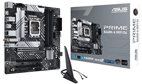 ASUS Prime B660M-A WiFi D4 LGA 1700 (Intel 12ª generación) mATX Placa Base (PCIe 4.0, Intel Wi-Fi 6, DDR4, 2xM.2 Ranuras, 1 GB LAN, DP, 2 x HDMI, USB Trasero 3.2 Gen 2, USB Frontal 3.2 Gen 1 Type-C,