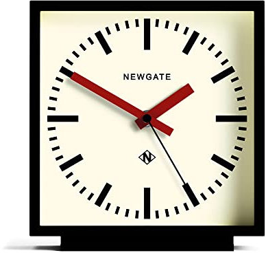 NEWGATE® Amp Schreibtisch Uhr | Quadratische bahnhofsuhr Design | Schwarzes gehäuse mit roten zeigern | Moderner Stil für Schreibtisch, tischplatte, kaminsims, Regal oder nachttisch