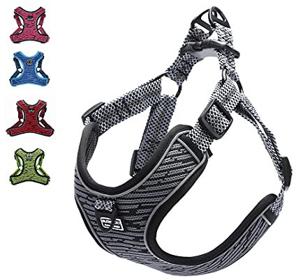 Suredoo Hundegeschirr für Mittlere Kleine Hunde Welpen Haustiere, Anti Zug Geschirr No Pull Sicherheitsgeschirr Reflektierend Brustgeschirr Dog Harness Weich Einstellbar (S, Grau)