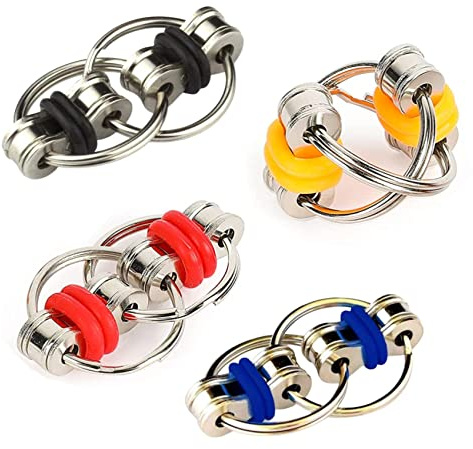 Flippy Chain Fidget,4 Stück Dekomprimierung Ketten-schlüsselring Bike Chain Fidget Set Unendlicher Flip Chain Dekompression Stressreduzierer für Erwachsene und Jugendliche
