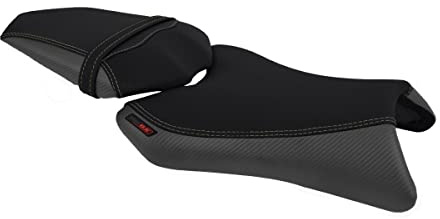 Moto Discovery Funda de Asiento Compatible con Yamaha FZ1-N Fazer 2006-2015 Negra/Gris Oscuro con Costuras Gris Oscuro (B)