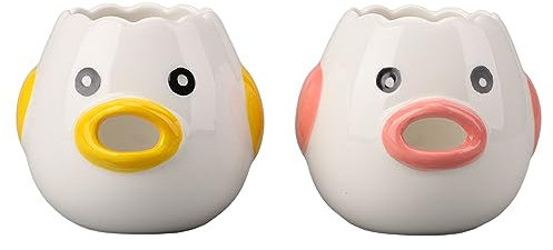 2pcs Ei-Trenner, Niedliche Keramik Huhn geformt Ei Eigelb Eiweiß Filter, Tragbare Ei Filter Divider Werkzeug für Küche Kochen Backen Rosa und Gelb